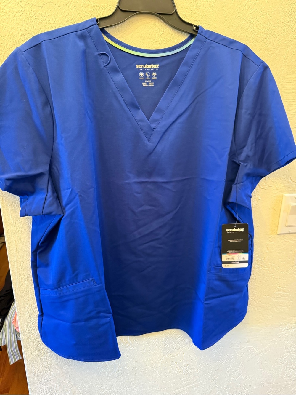 Scrubstar Women's Royal Blue V-Neck Medical Scrub Top with Front Pockets Sz 3X